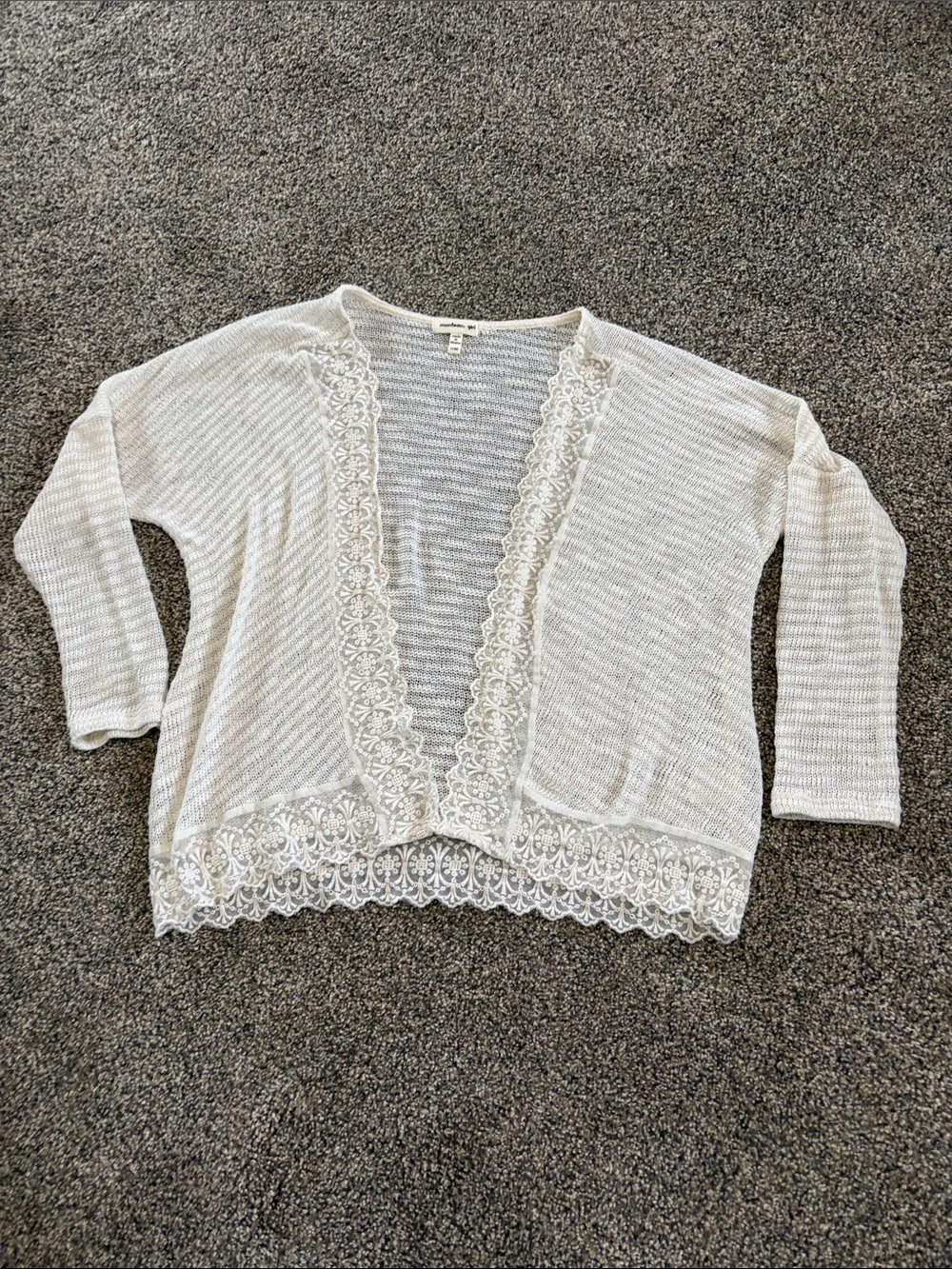Girls Monteau Cream Lace-Trim Open Cardigan Size M 10